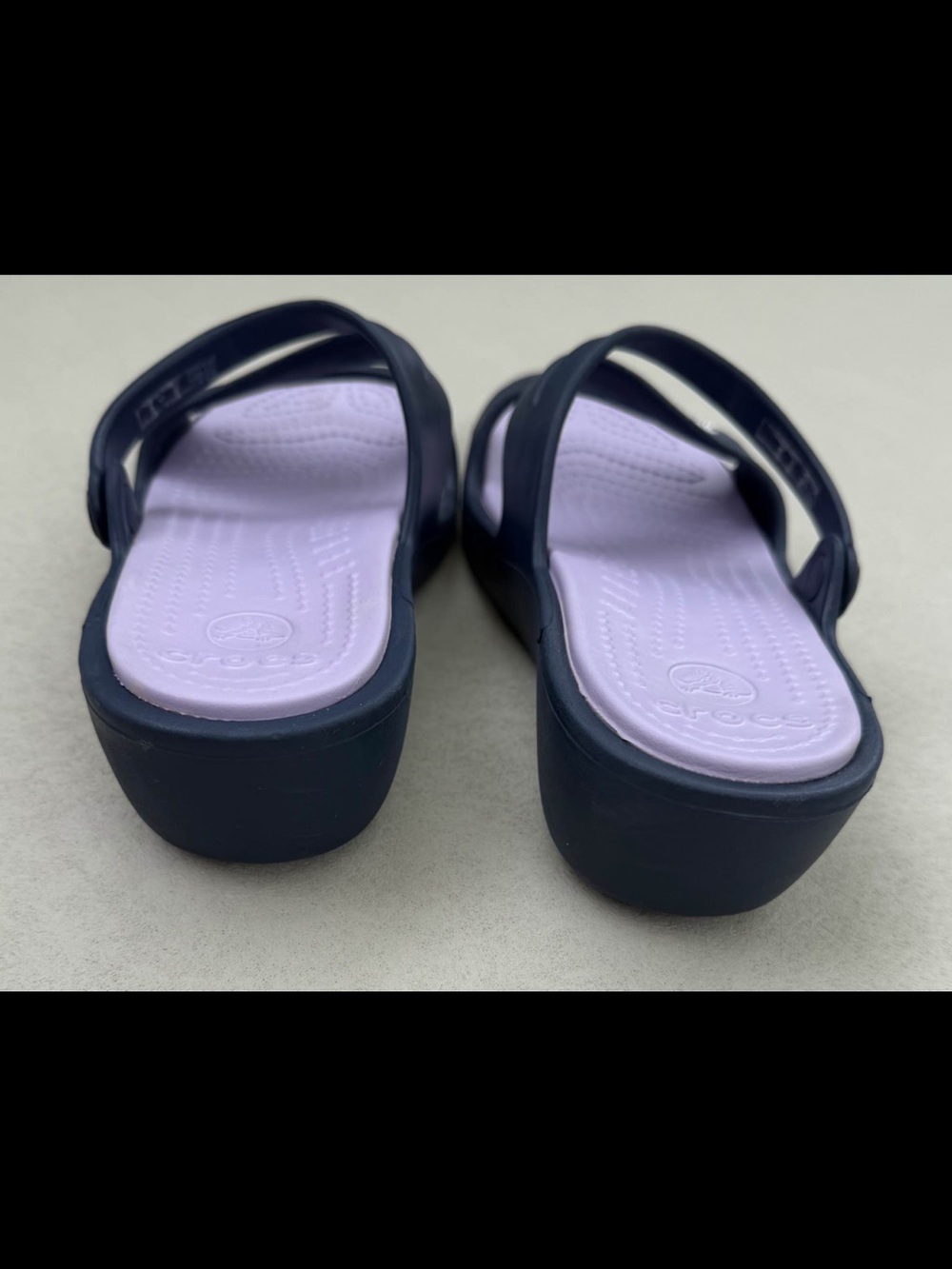 CROCS Women's Navy and Lavender Double-Strap Slide Sandals - Picture 5 of 5
